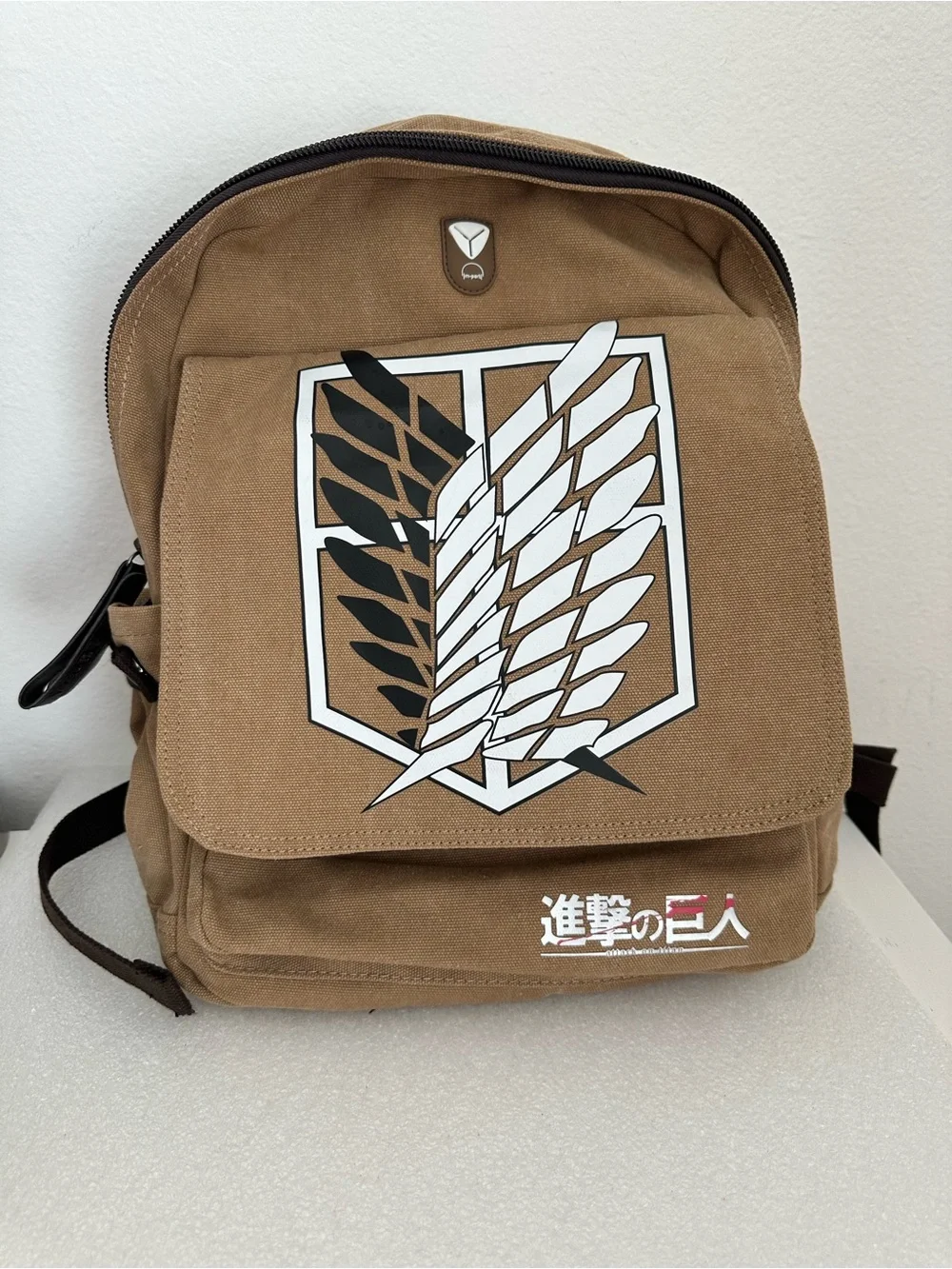 Attack on Titan Brown Canvas Backpack with Wings Emblem